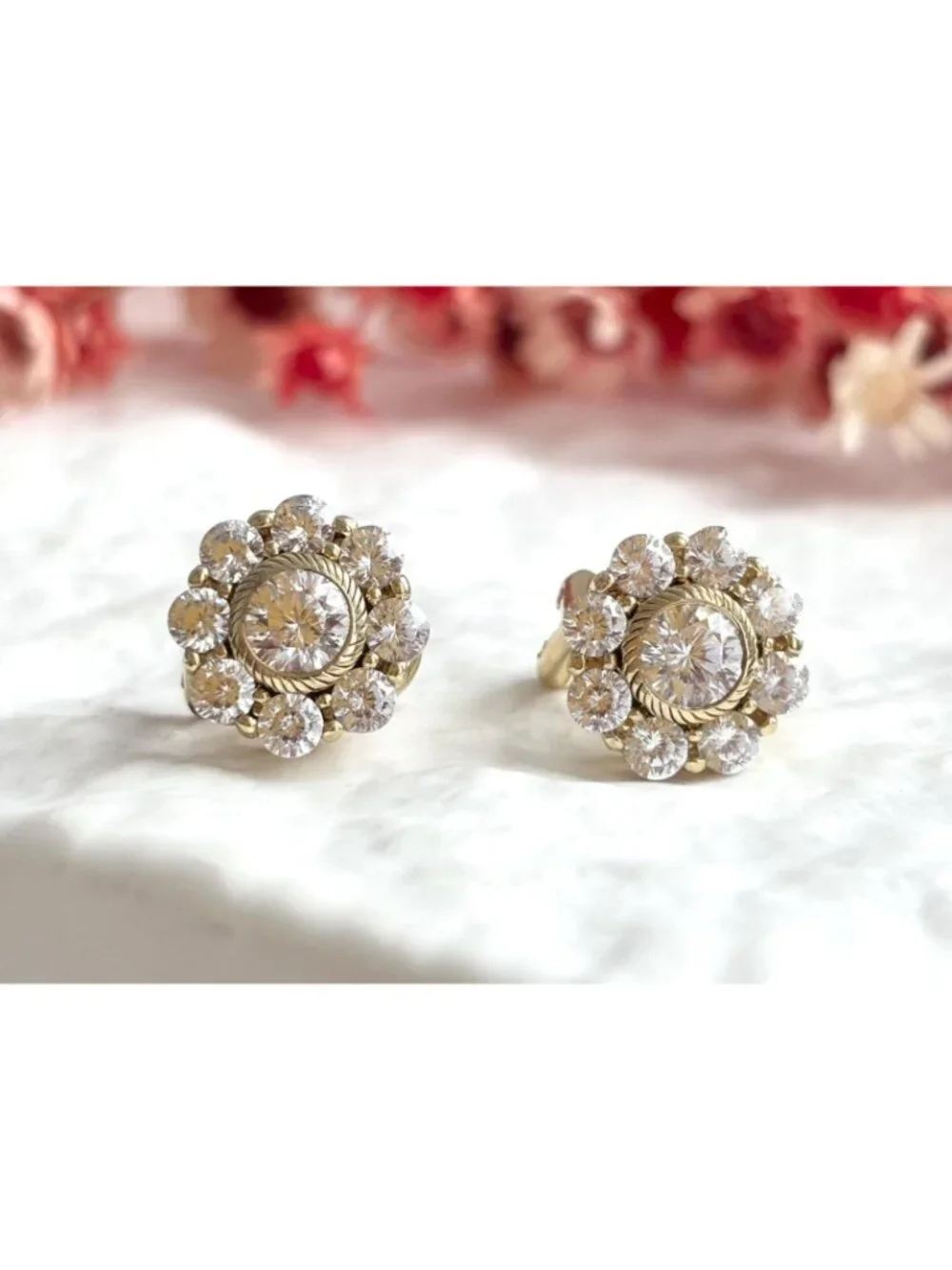 Judith Ripka Vermeil Cubic Zirconia Vintage Sterling Silver 925 Stud Earrings
